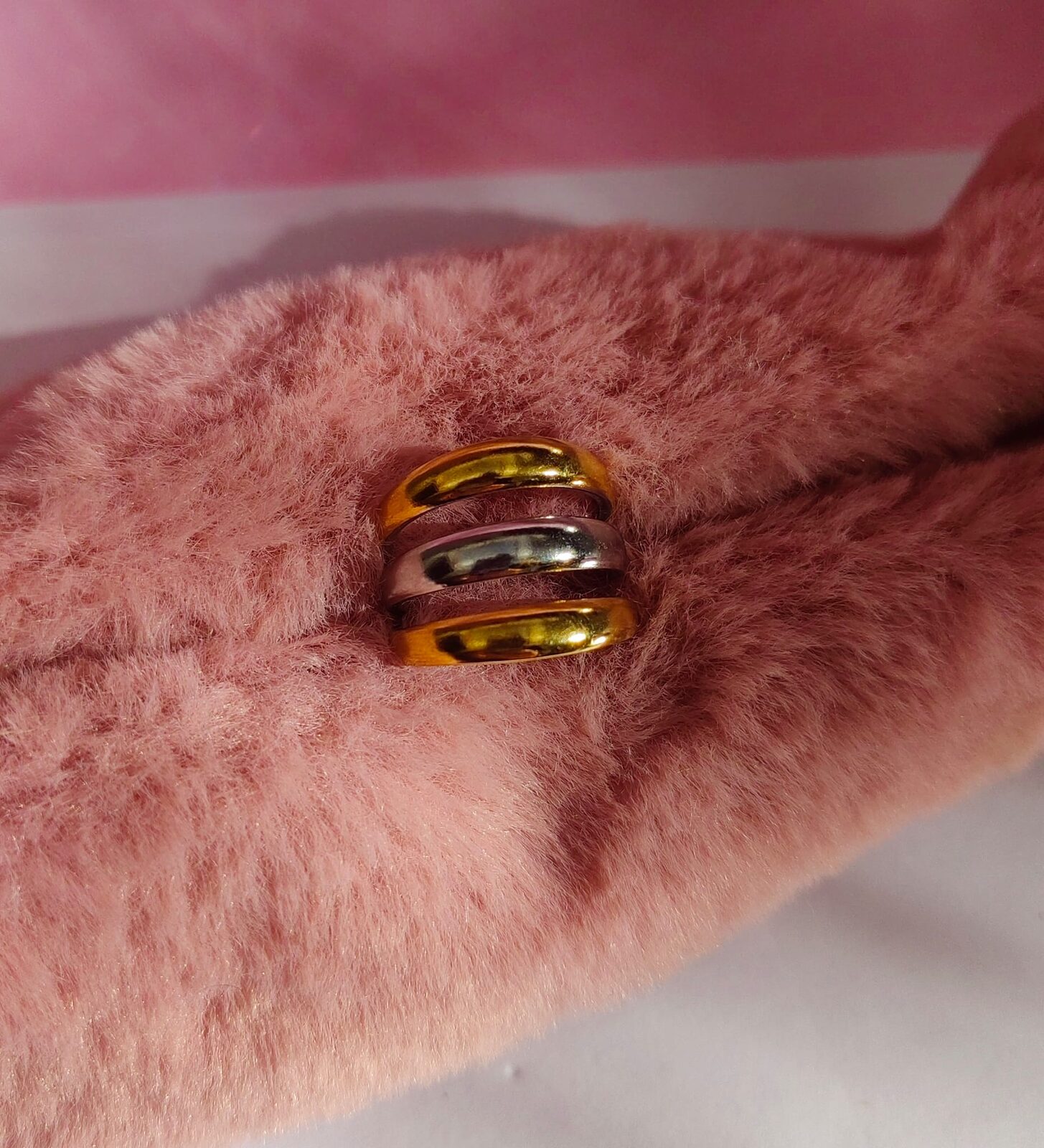 Anillo Acero Bicolor Golden & Silver Triple Dome — Anillo Regulable Triple Banda Abombada