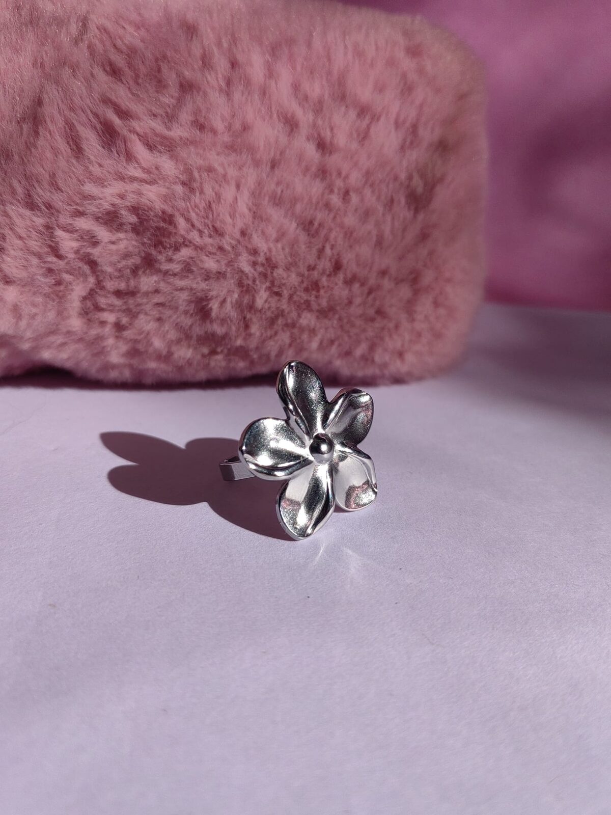 Anillo Acero Quirúrgico Silver Chunky Flower — Anillo Regulable Flor Escultural