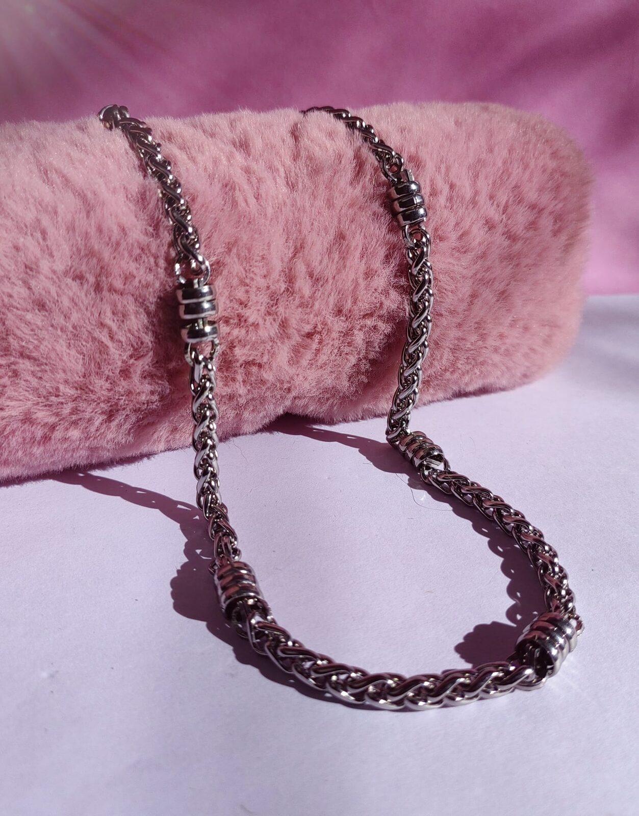 Collar Acero Quirúrgico Bold Wheat & Barrel Beads — Cadena Espiga Gruesa con Balines Cilíndricos
