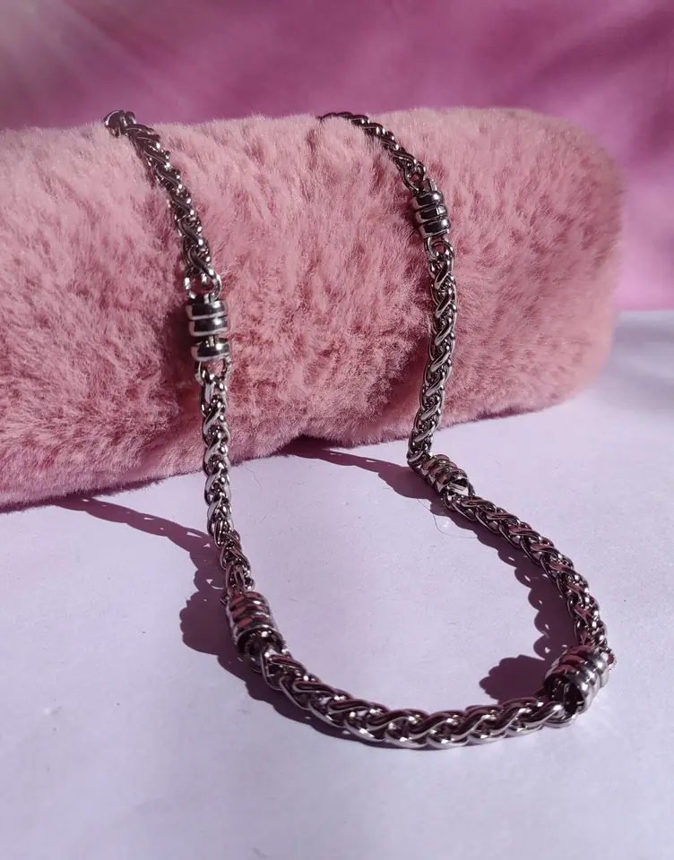 Collar Acero Quirúrgico Bold Wheat & Barrel Beads — Cadena Espiga Gruesa con Balines Cilíndricos