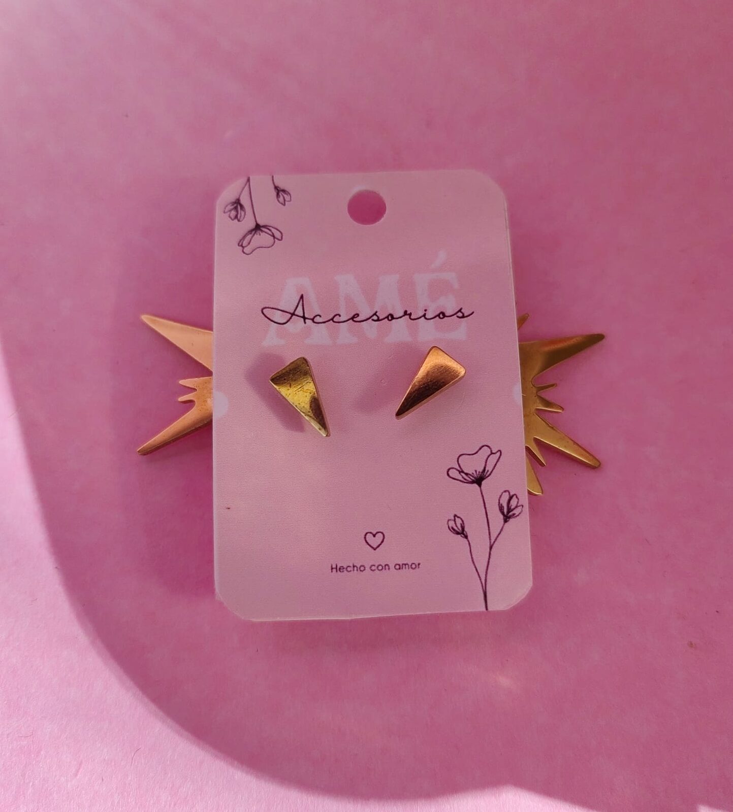 Aros Acero Dorado Geometric Triangle Studs — Aros Pasantes Triángulo Geométrico