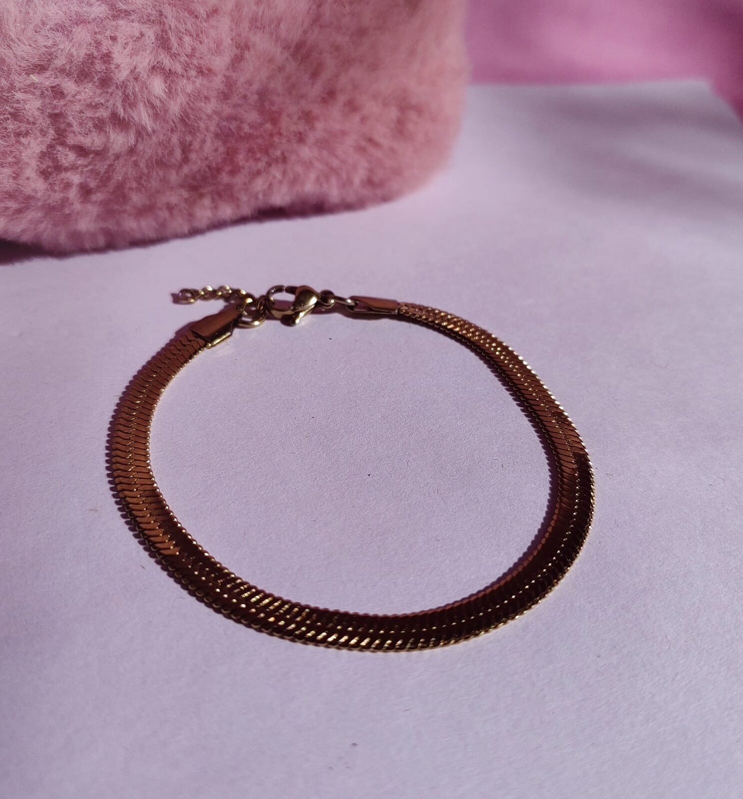 Pulsera Acero Dorado Snake Chain — Pulsera Llama Plana Tapa/Víbora Dorada
