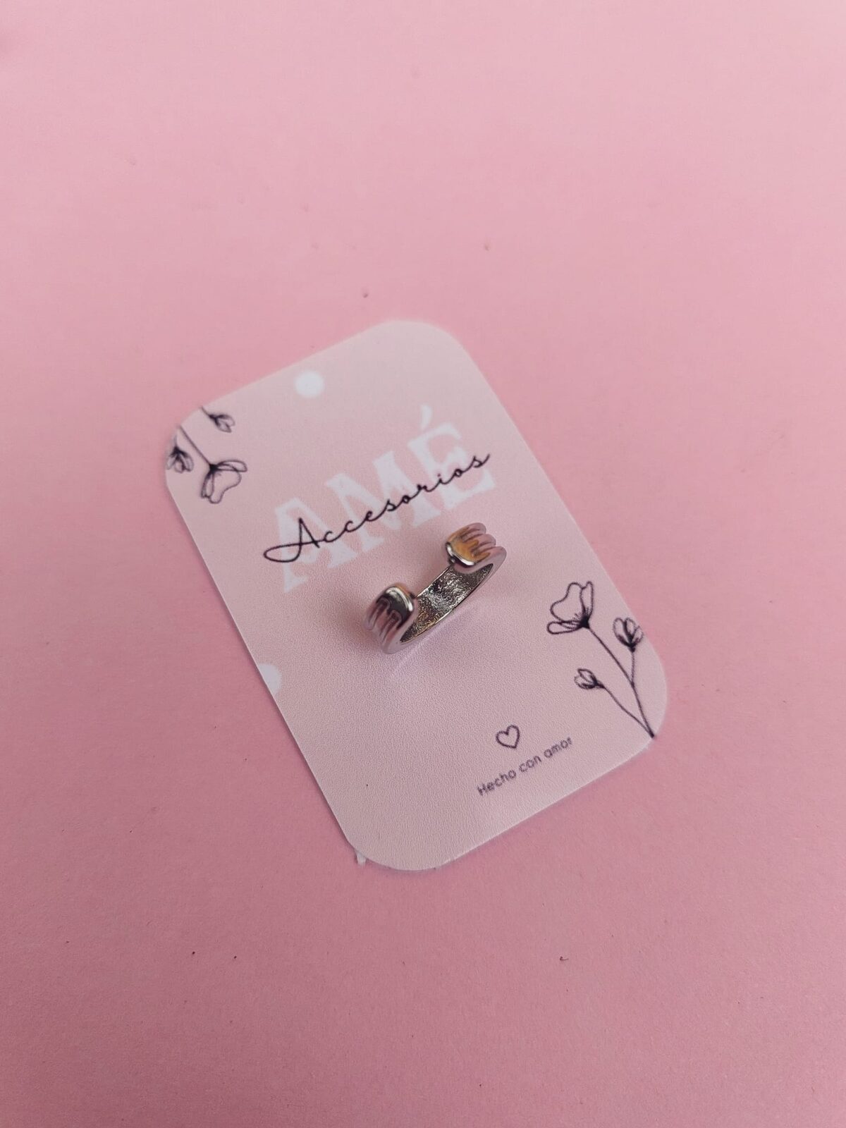 Ear Cuff Hugging Hands Silver