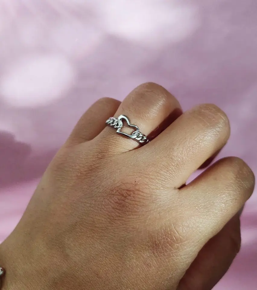 Anillo Acero Quirúrgico Silver Chain Heart — Anillo Regulable Cadena Corazón