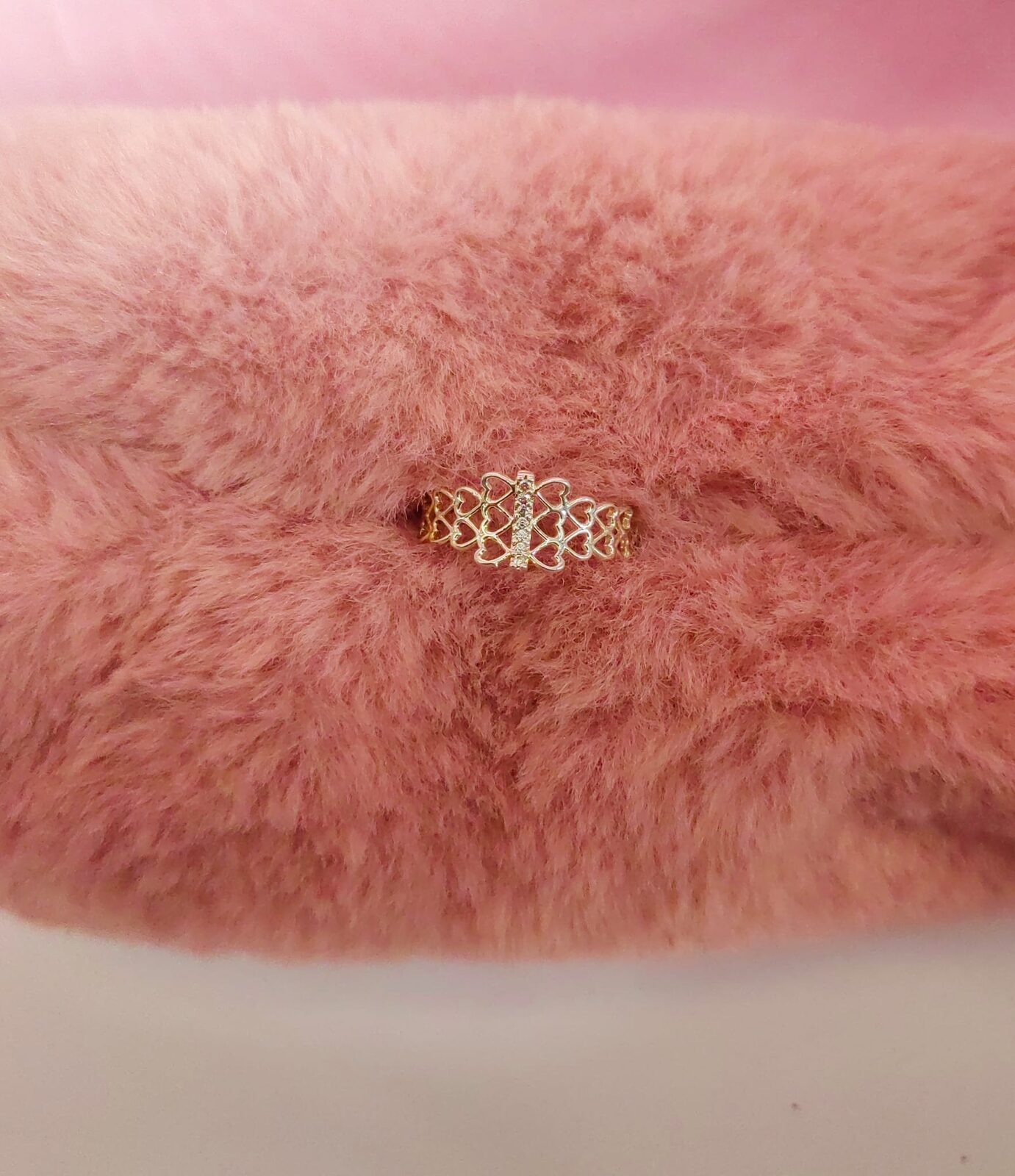 Anillo Silver Filigree Heart & Strass — Anillo Enchapado en Plata Corazones Calados