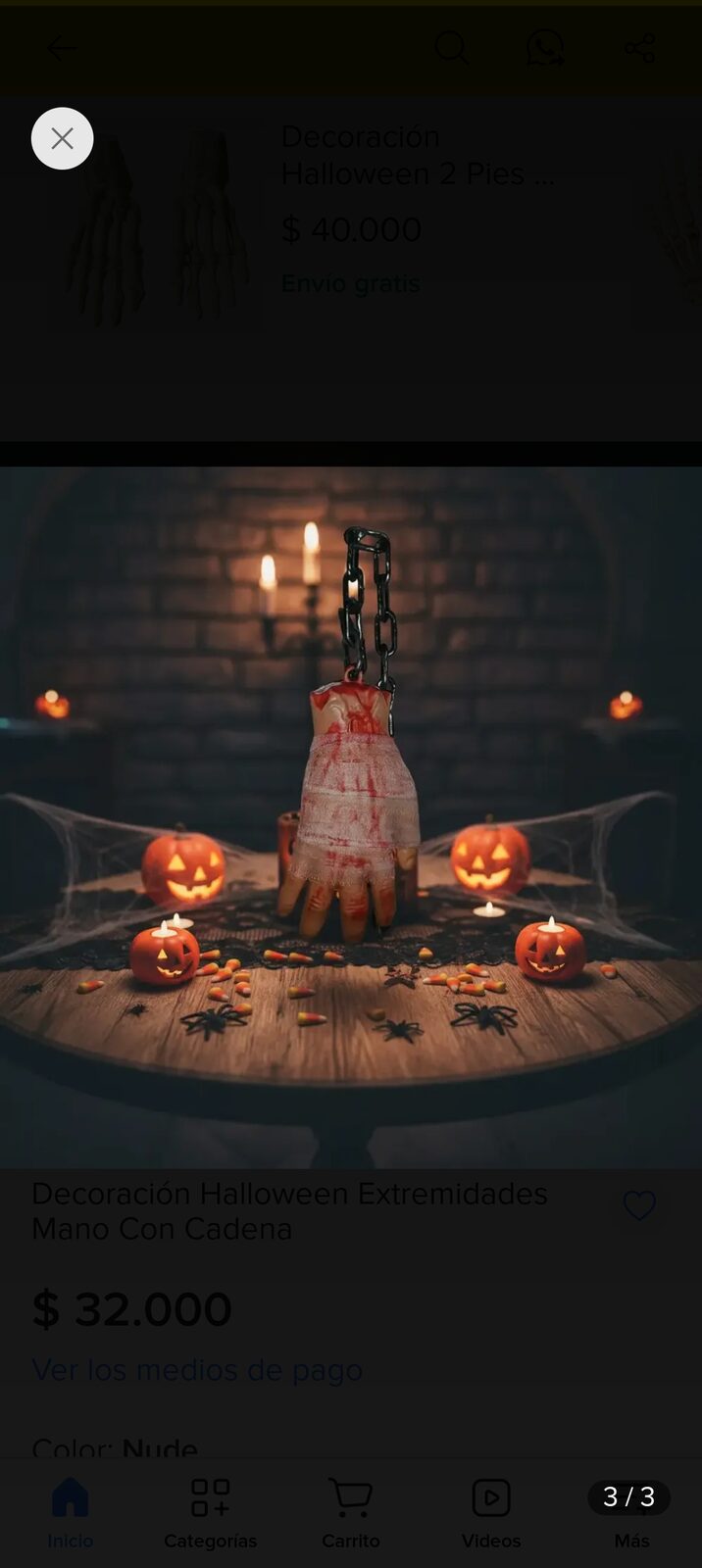 Mano ensangrentada  accesorio para halloween