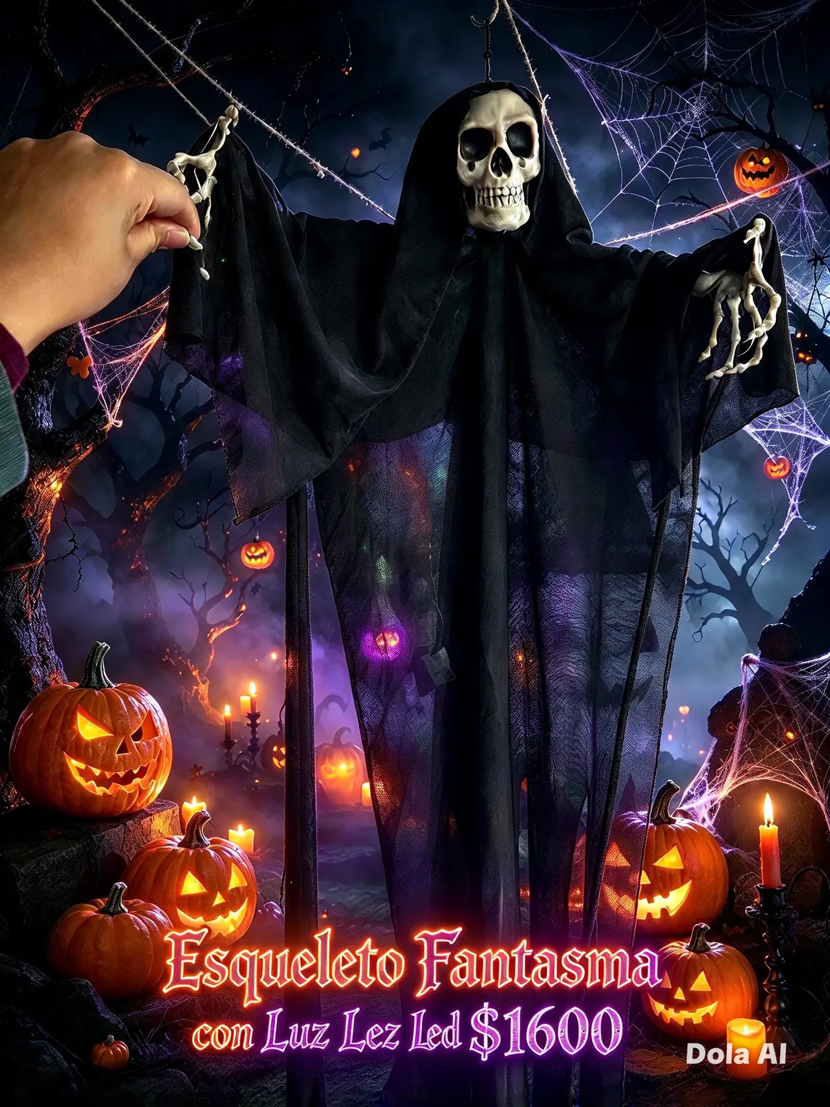 Fantasma esqueleto parca halloween con luz led