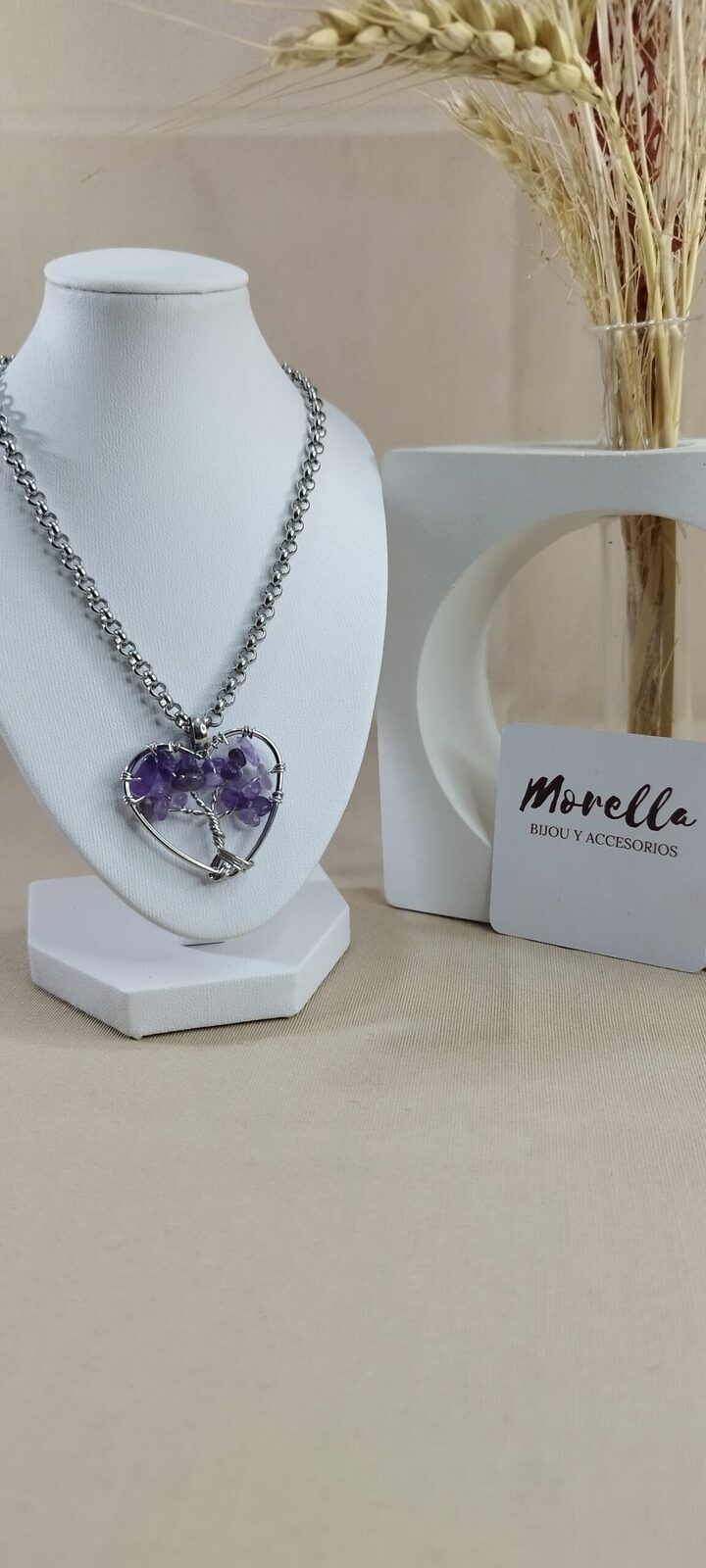 Cadena y dije corazón árbol de la vida /amatista