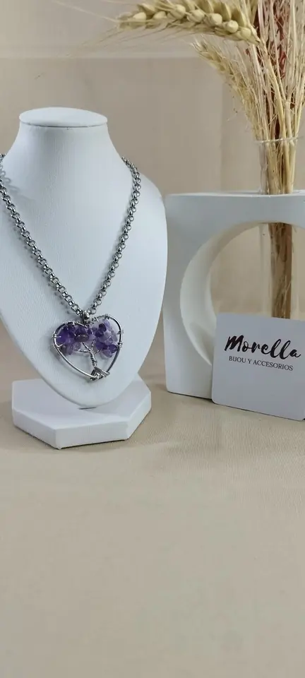 Cadena y dije corazón árbol de la vida /amatista