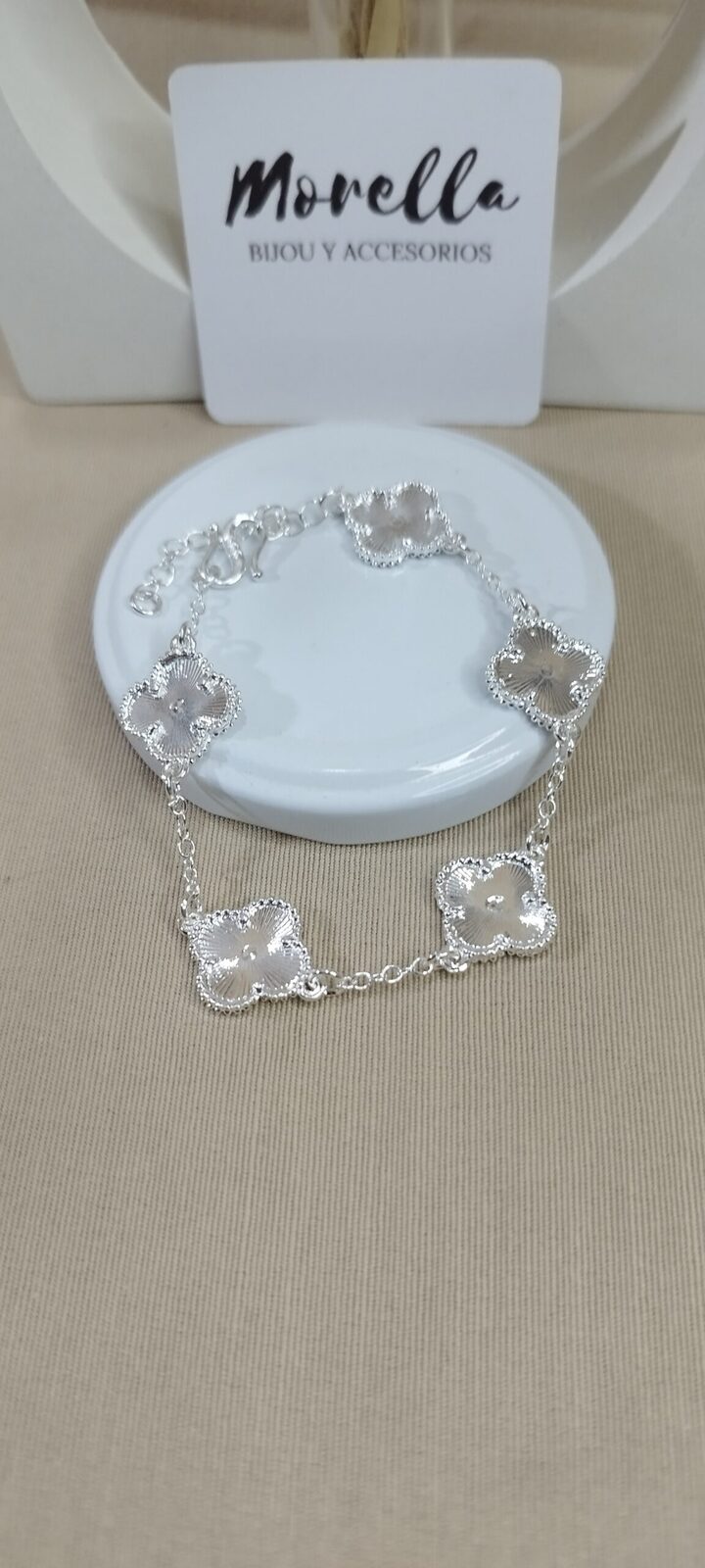 Pulsera trebol plateado Acero blanco