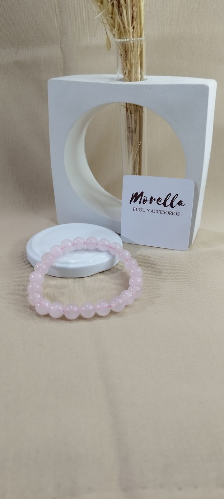 Pulsera 8 mm en cuarzo rosa