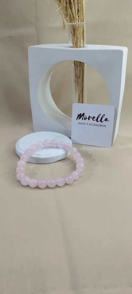 Pulsera 8 mm en cuarzo rosa