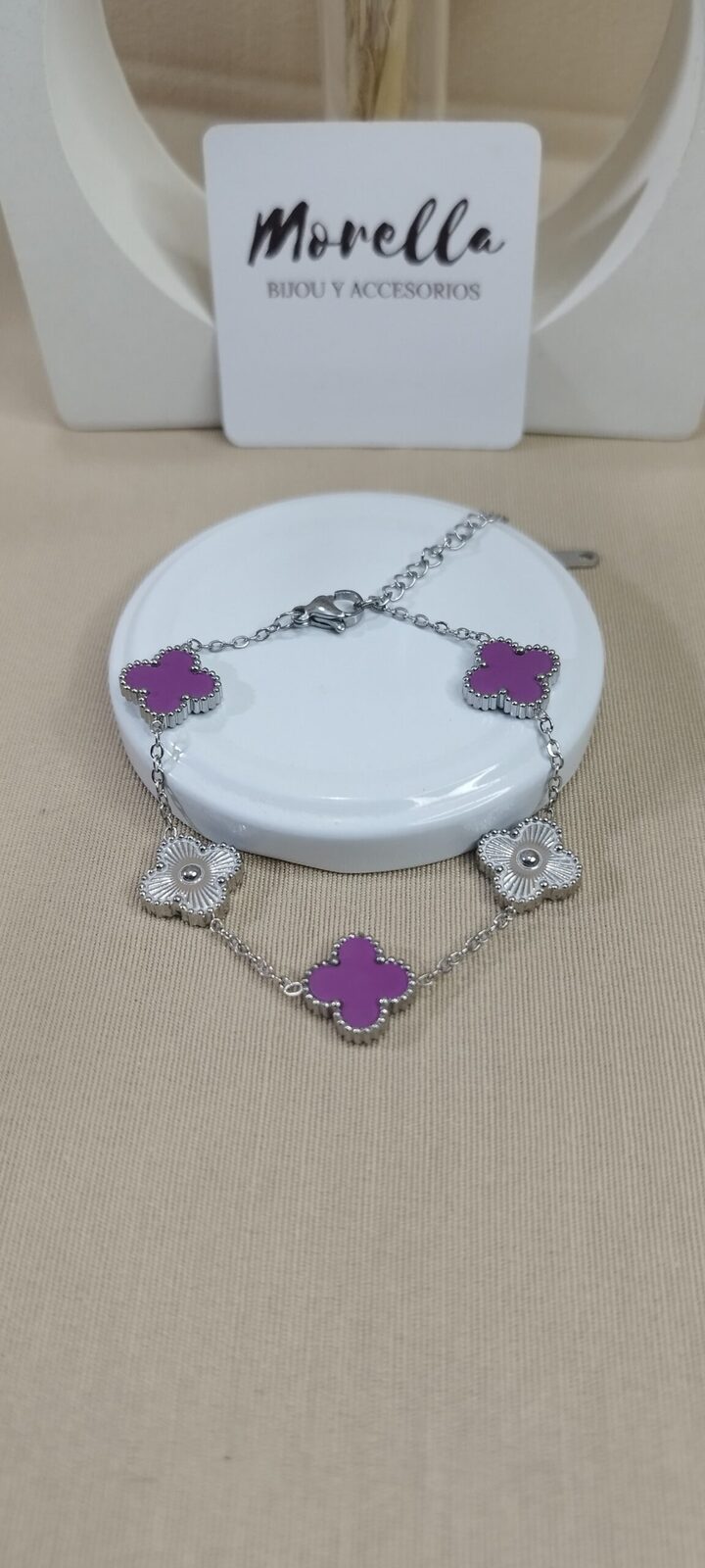 Pulsera trebol violeta/plateado