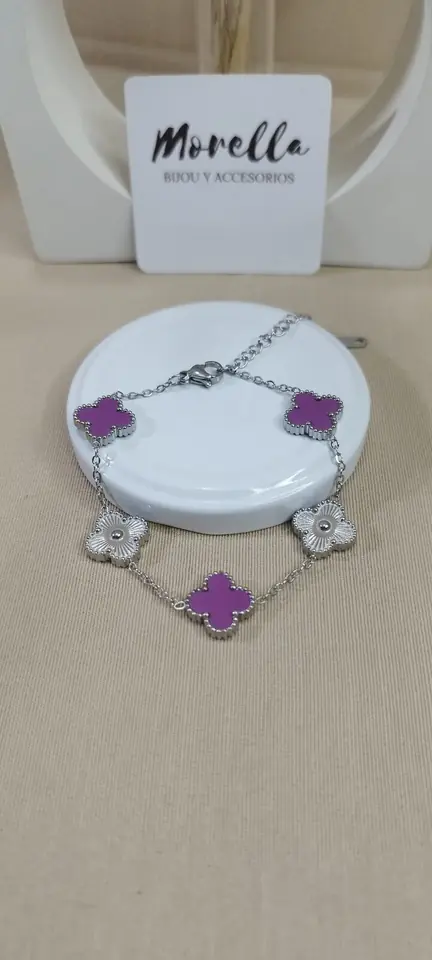 Pulsera trebol violeta/plateado