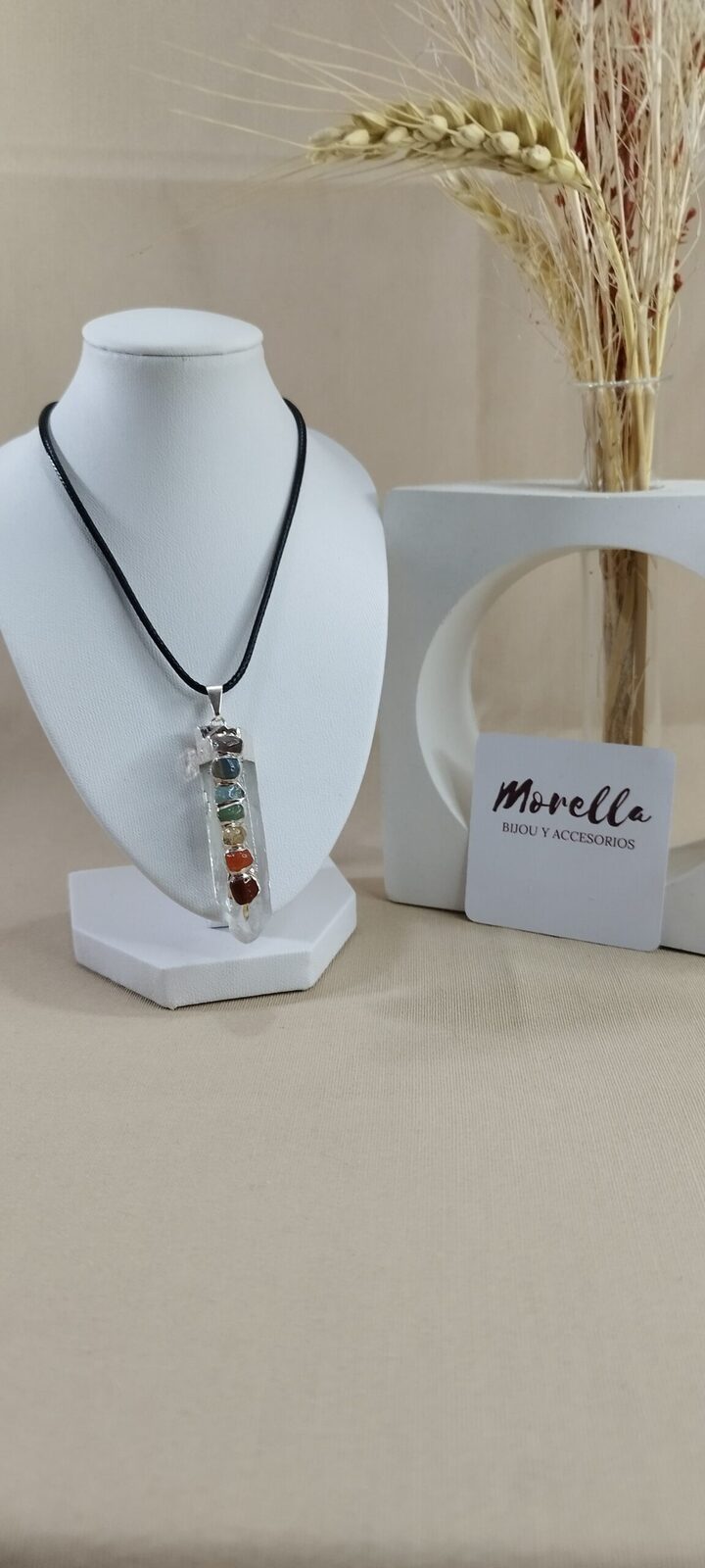 Cordón con dije de cuarzo cristal /7 chakras