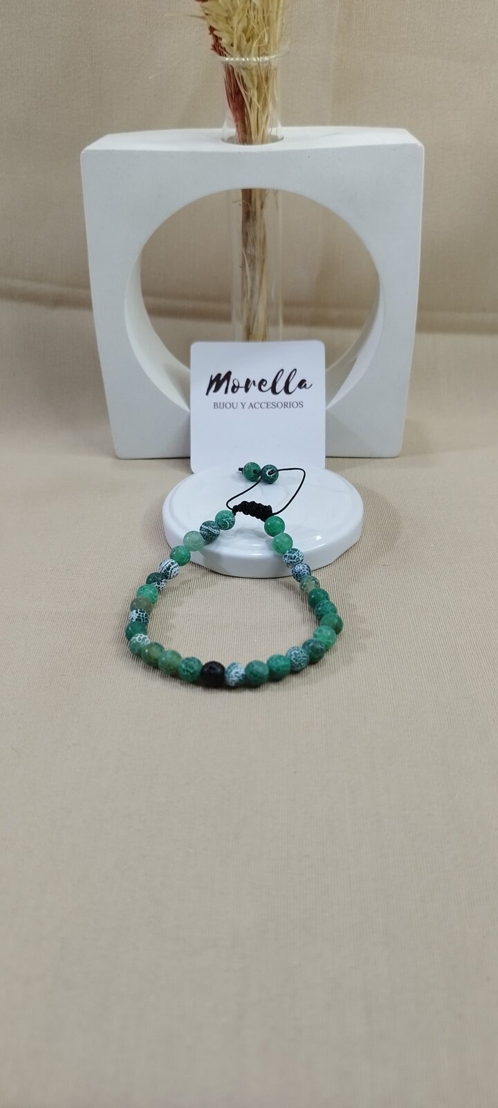 Pulsera 5 mm ágata volcánica verde