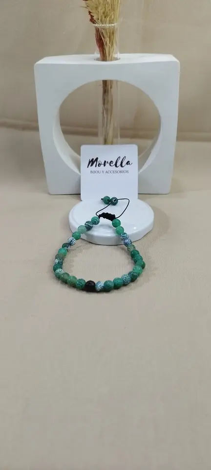 Pulsera 5 mm ágata volcánica verde