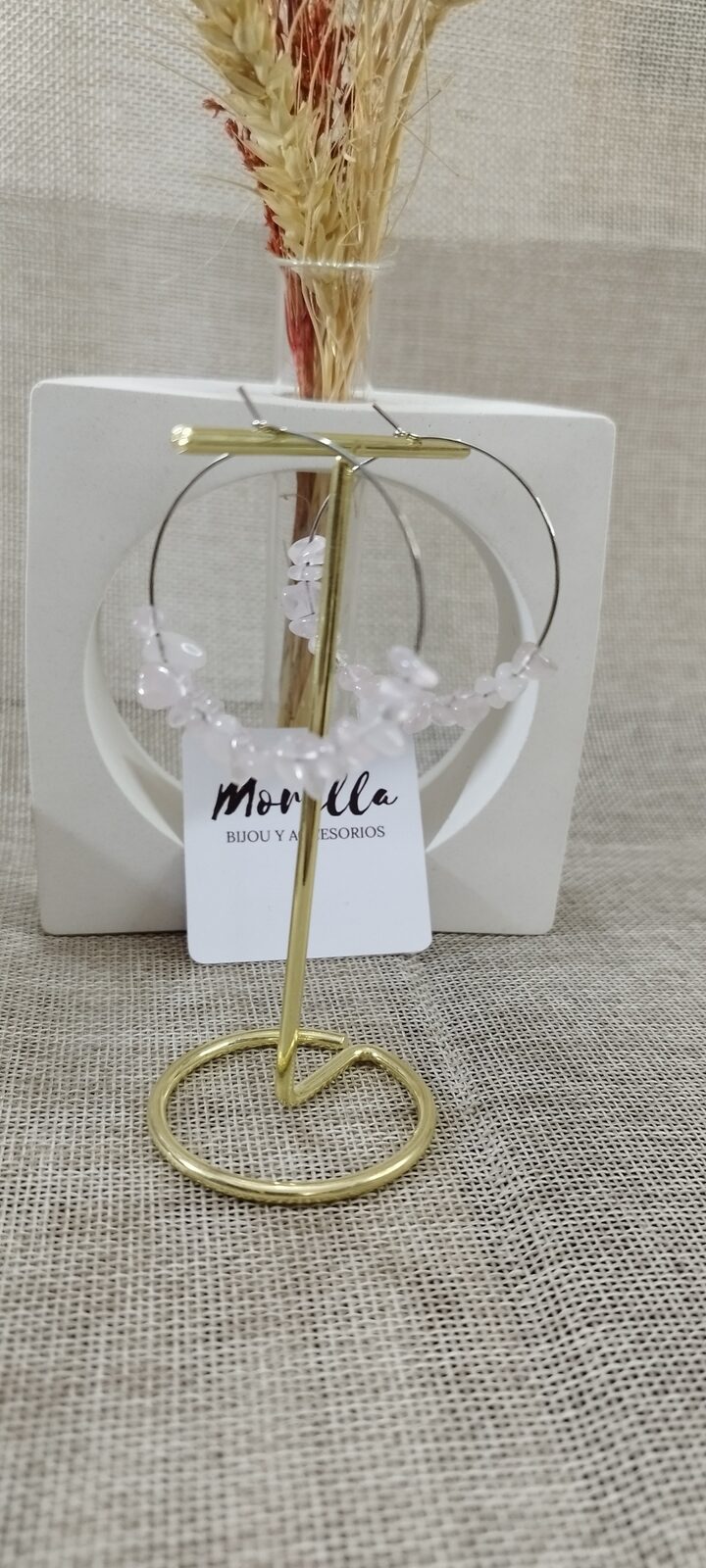 Aros con piedra cuarzo cristal
