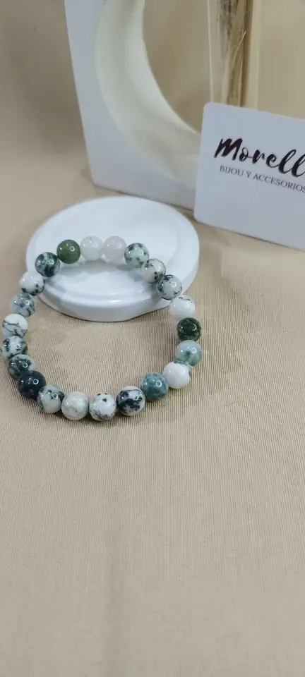 Pulsera 8mm anti depresión en jaspe verde y agata verde
