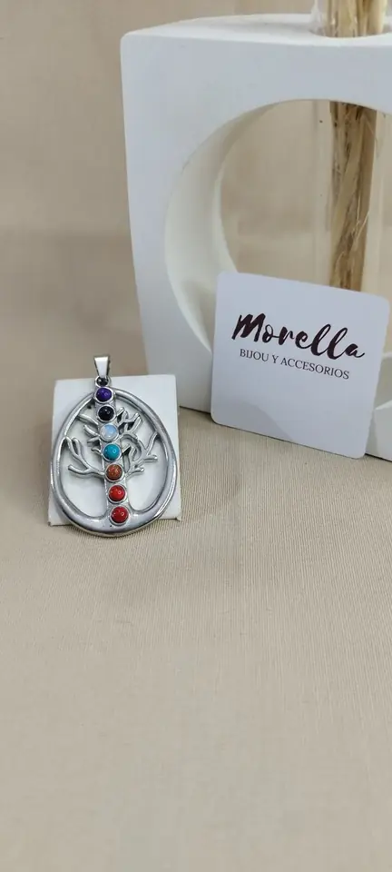 Dije árbol de la vida 7 chakras en acero quirúrgico