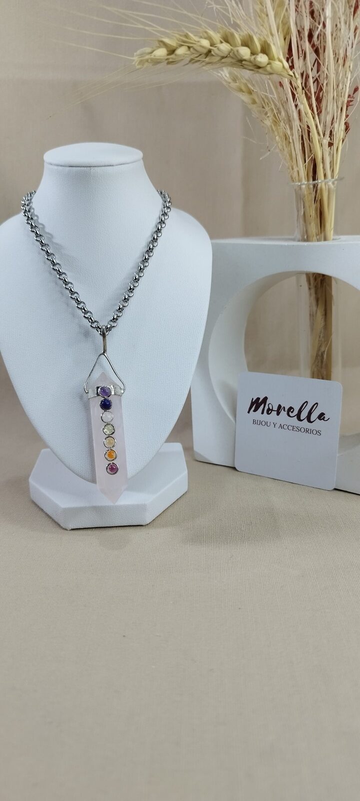 Cadena con dije cuarzo rosa /7 chakras