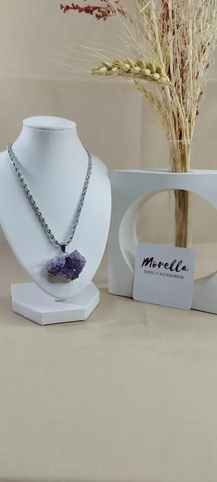 Cadena con dije drusa amatista (plateado)