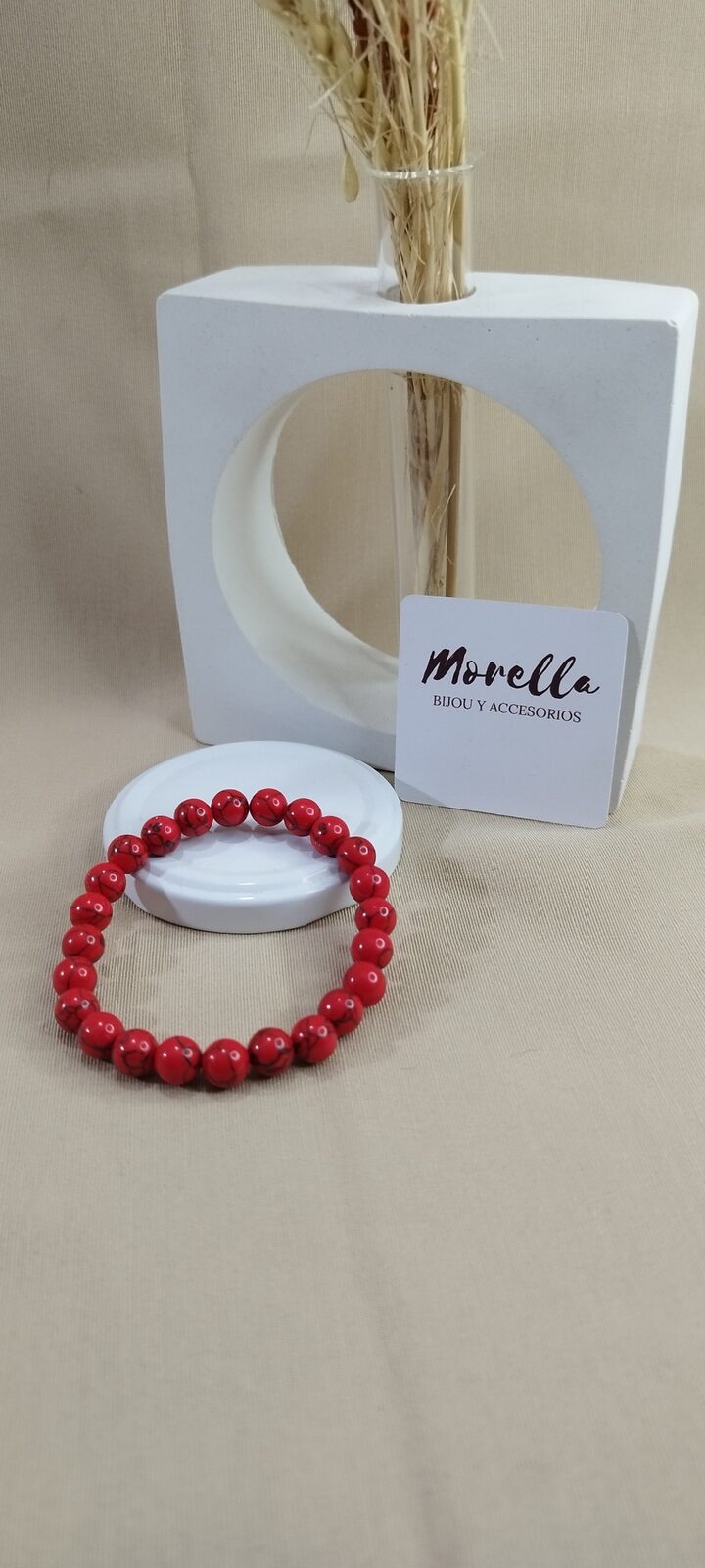 Pulsera  8 mm en jaspe rojo