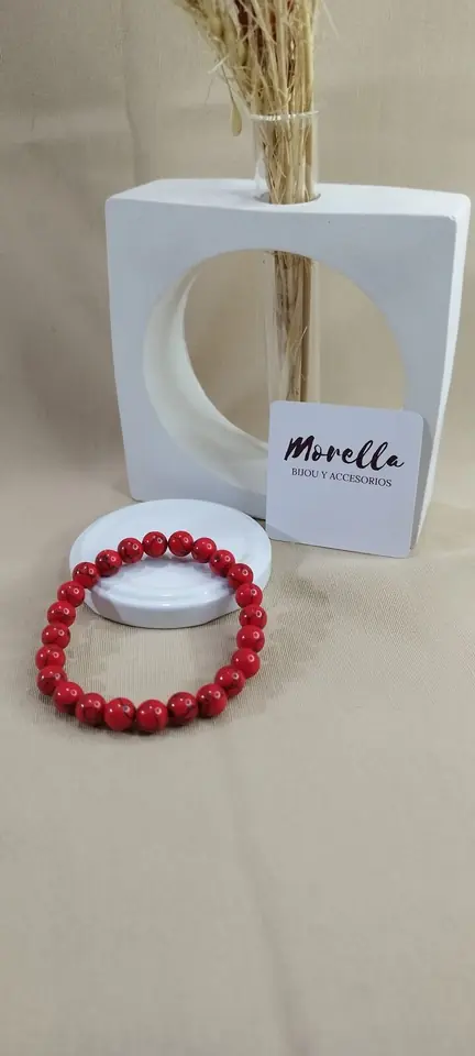 Pulsera  8 mm en jaspe rojo