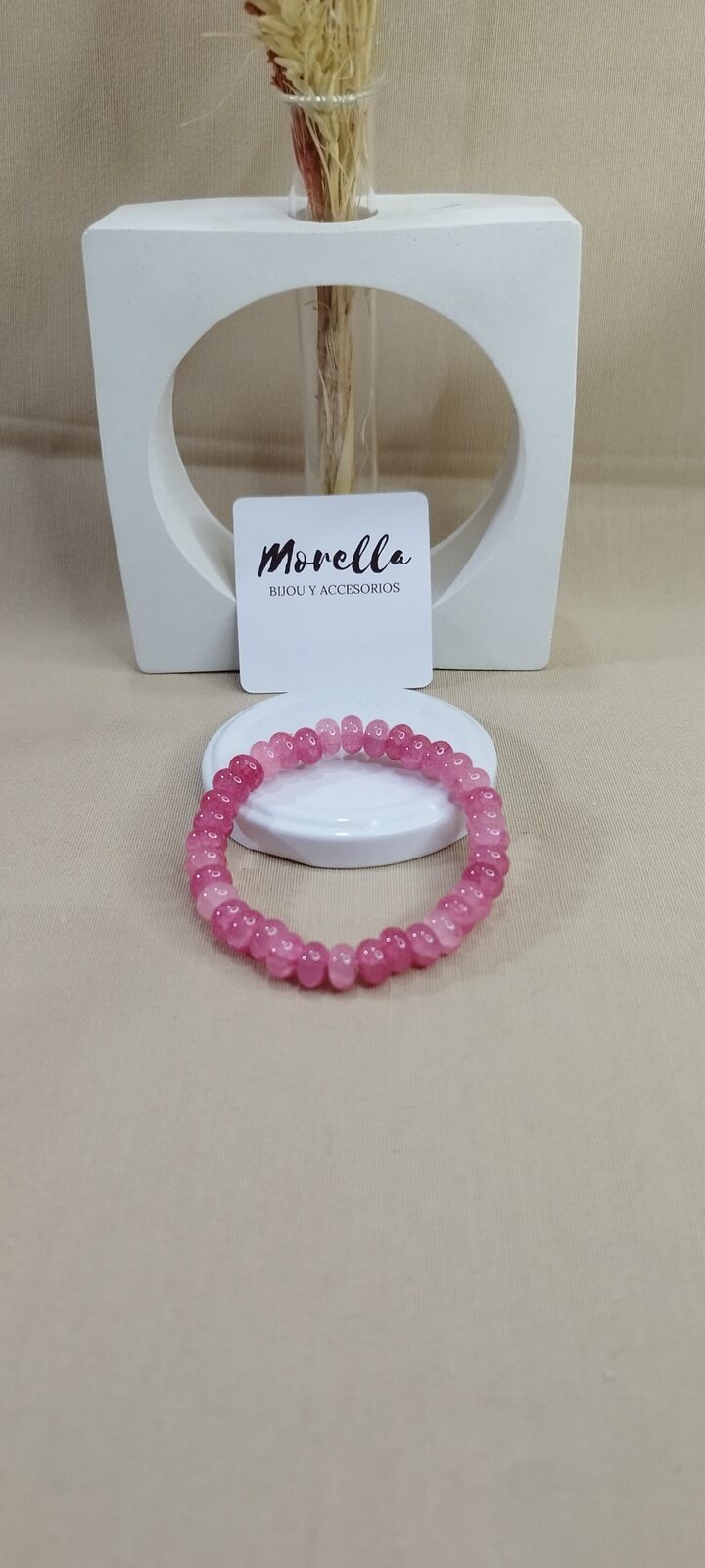 Pulsera 8 mm en ágata rosada