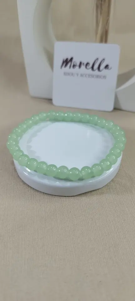 Pulsera  6 mm en piedra cuarzo verde