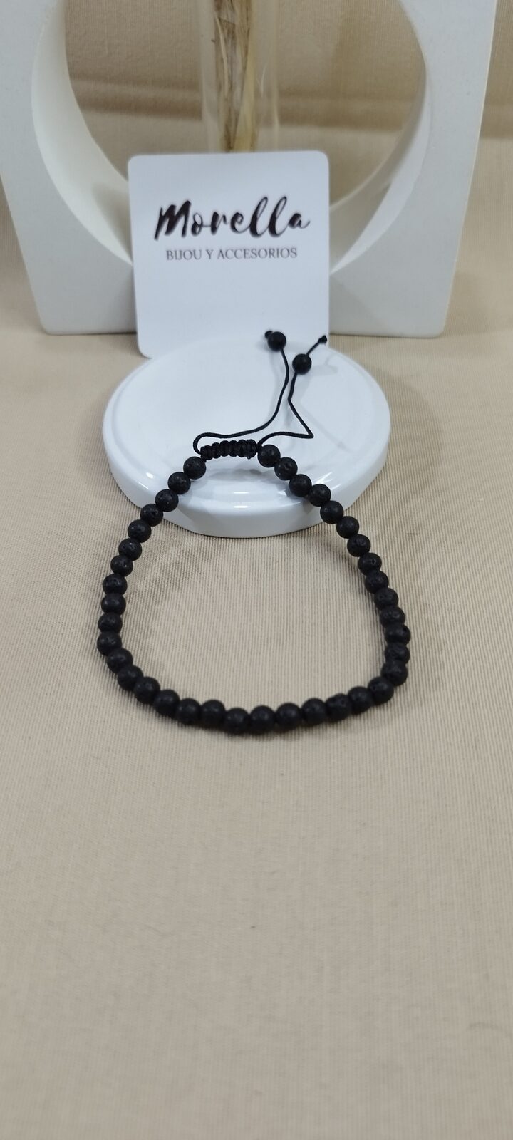 Pulsera 4 mm lava volcánica negra