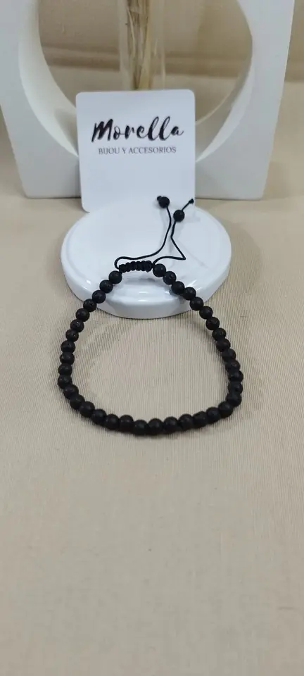 Pulsera 4 mm lava volcánica negra