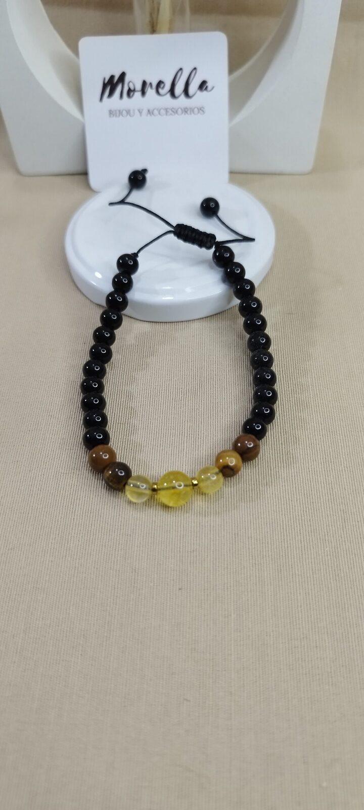 Pulsera 5 mm citrino ,onix negro y ojo de tigre
