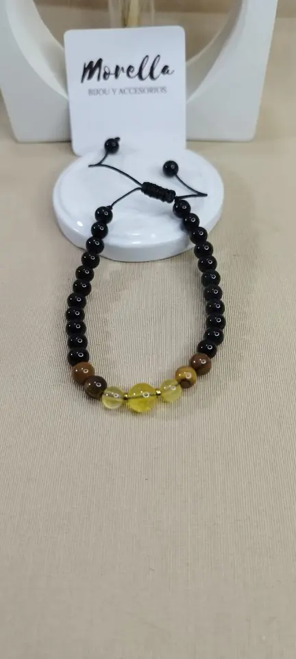 Pulsera 5 mm citrino ,onix negro y ojo de tigre