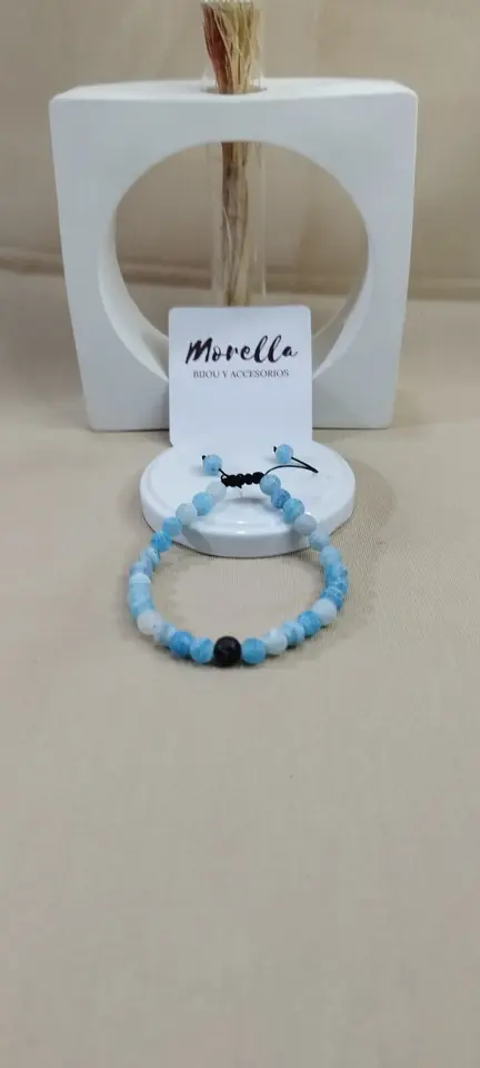 Pulsera 5 mm ágata volcánica azul