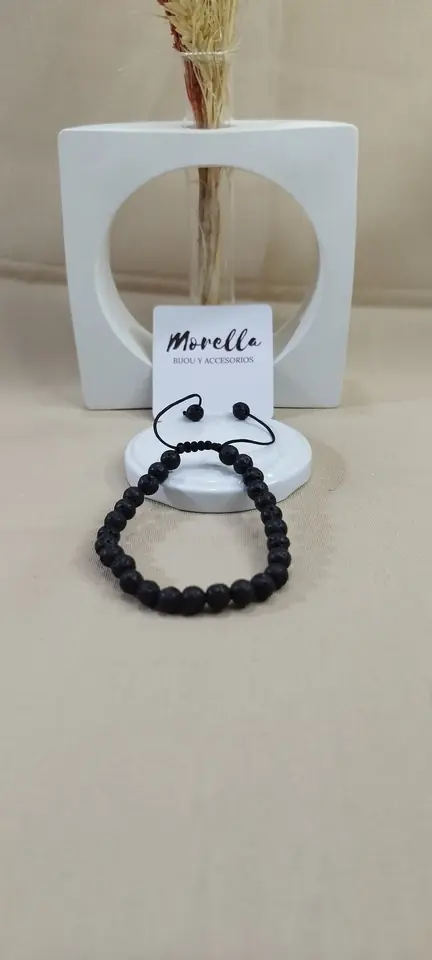Pulsera 6 mm en lava negra