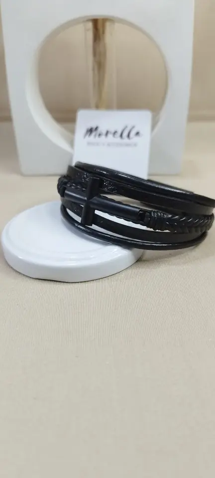 Pulsera negra c/cruz negra