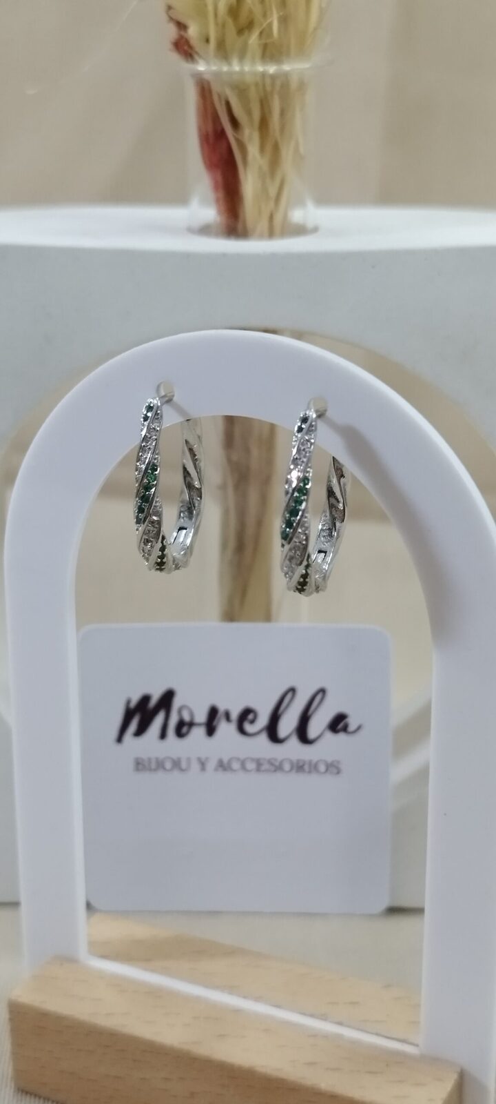 Aros ovalo c/verde plata 925