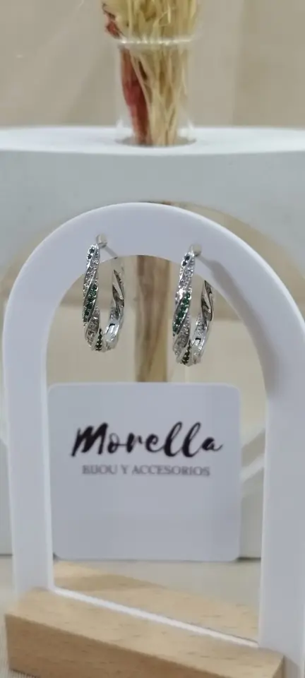 Aros ovalo c/verde plata 925