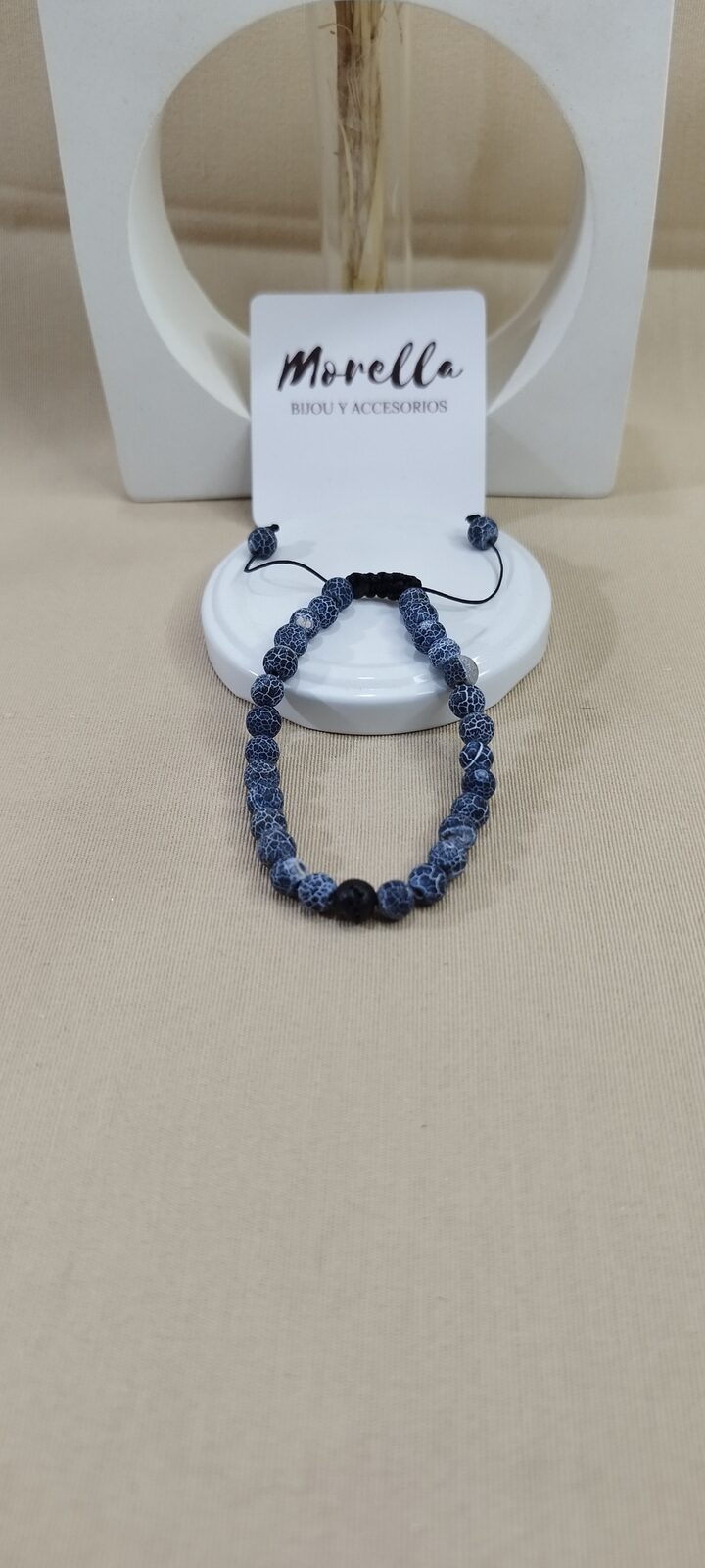 Pulsera 5 mm  ágata volcánica negra