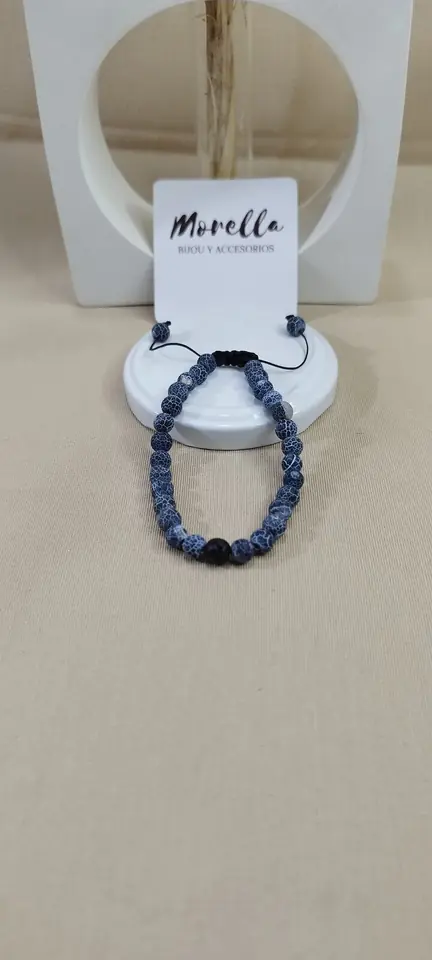 Pulsera 5 mm  ágata volcánica negra