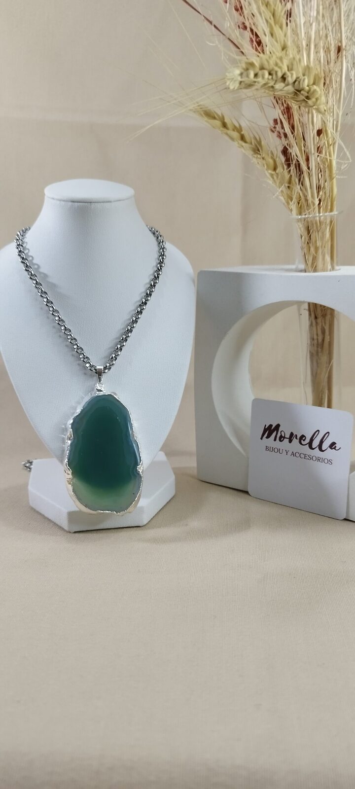 Cadena y dije ágata verde