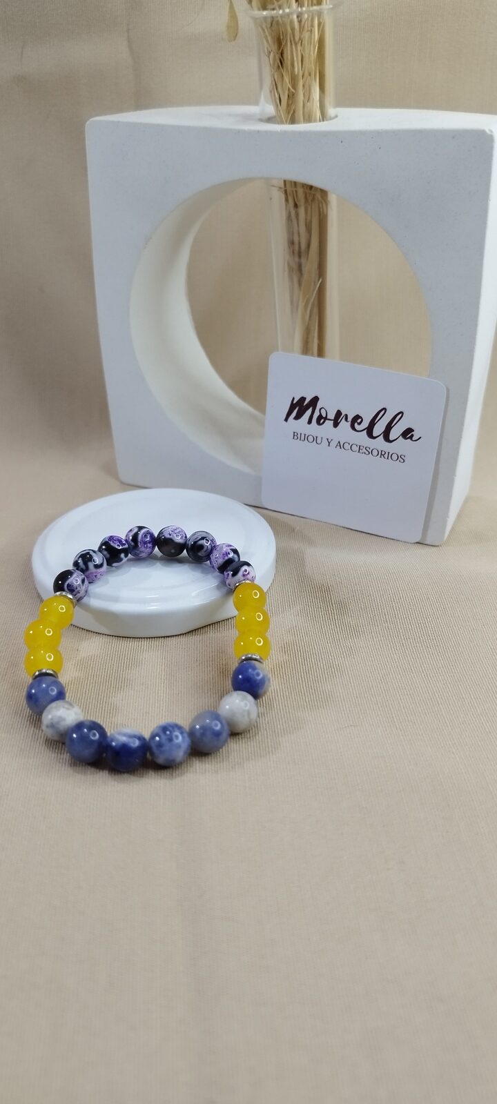 Pulsera 8mm en jaspe limón ,agata fuego y sodalita
