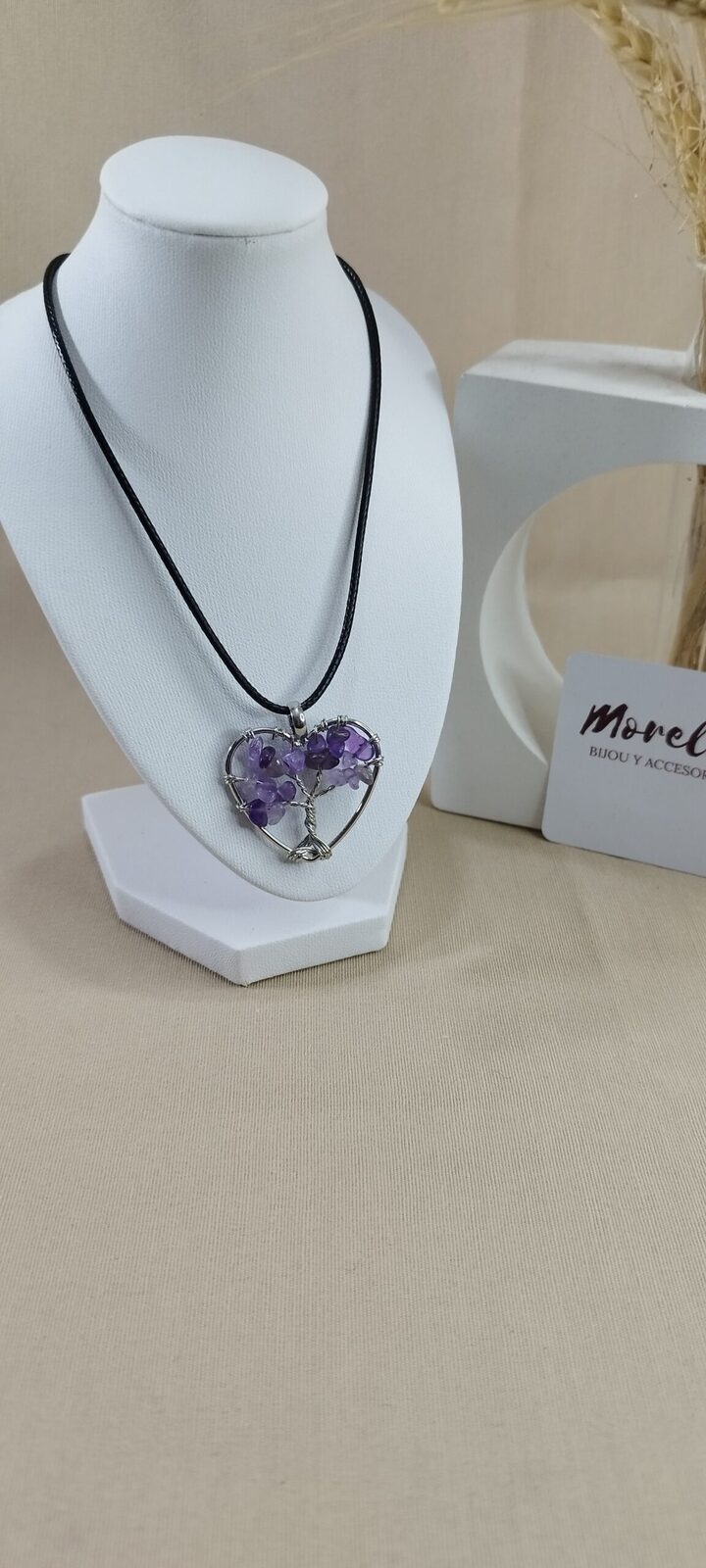Cordón con dije corazón árbol de la vida /amatista