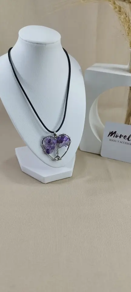 Cordón con dije corazón árbol de la vida /amatista