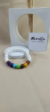Pulseras 8 mm 7 chakras blancas