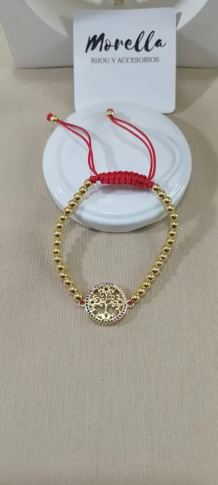 Pulsera ajustable árbol de la vida dorado