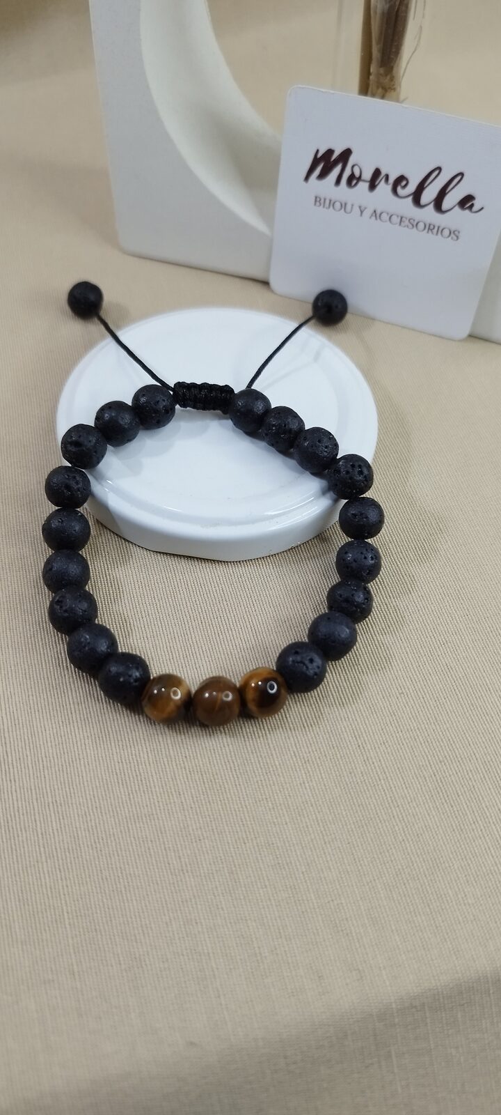Pulsera 8mm ojo de tigre con lava negra