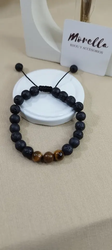 Pulsera 8mm ojo de tigre con lava negra