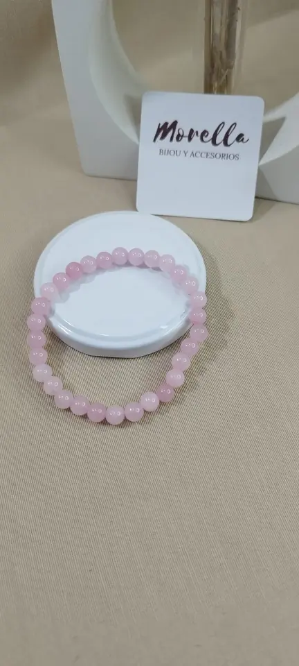 Pulsera 6 mm cuarzo rosa